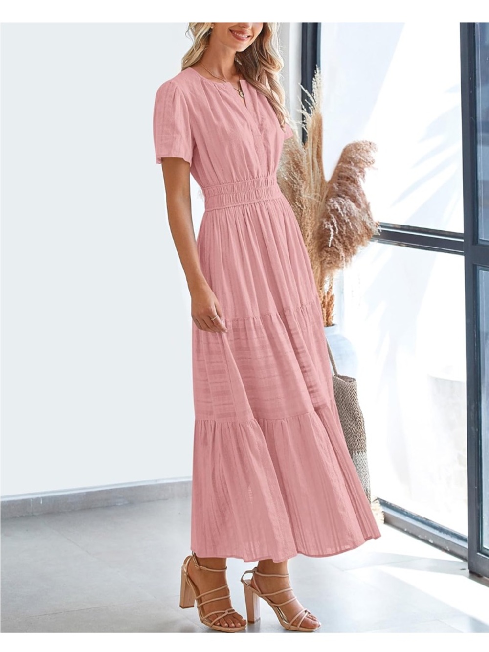 New w/ tags. Women’s Pink Tiered Maxi Dress - Elegant Summer Style